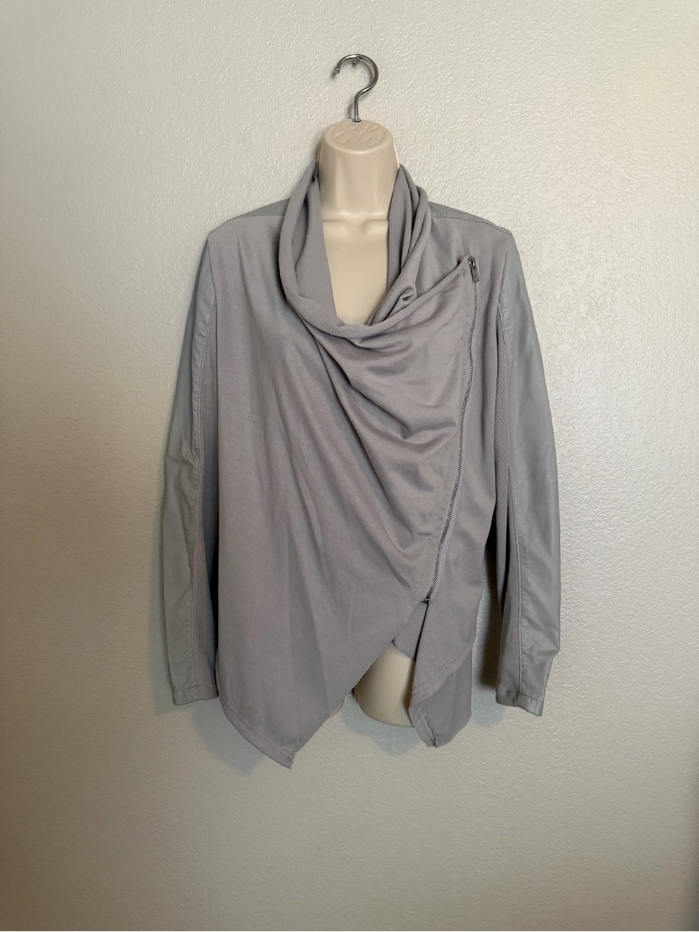 Blank NYC Light Gray Asymmetric Drape Zip Cardigan